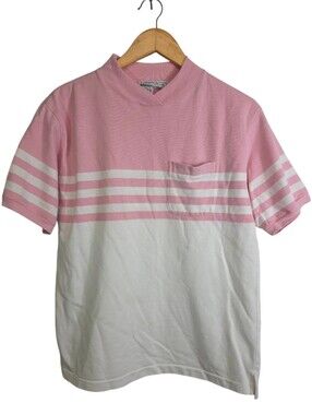 IZOD Club Ladies Pink & White Striped Short‑Sleeve Pocket Tee – Size L